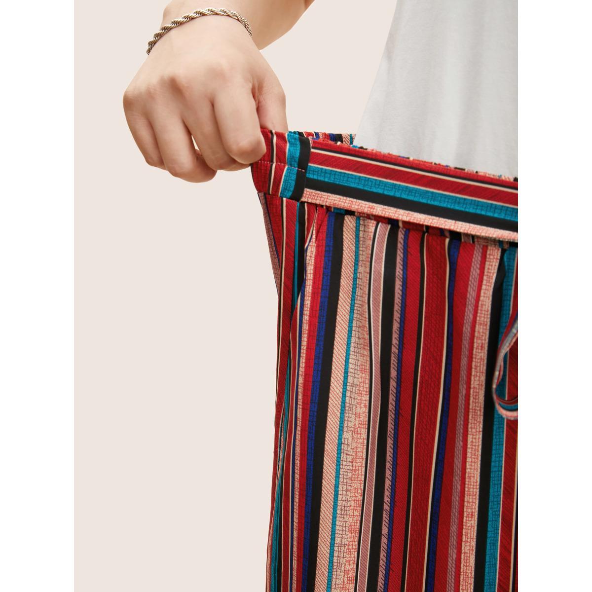 Plus Size Contrast Striped Tie Knot Wide Leg Pants Women Multicolor Casual Wide Leg Mid Rise Everyday Pants BloomChic 18-20/2X Product Image