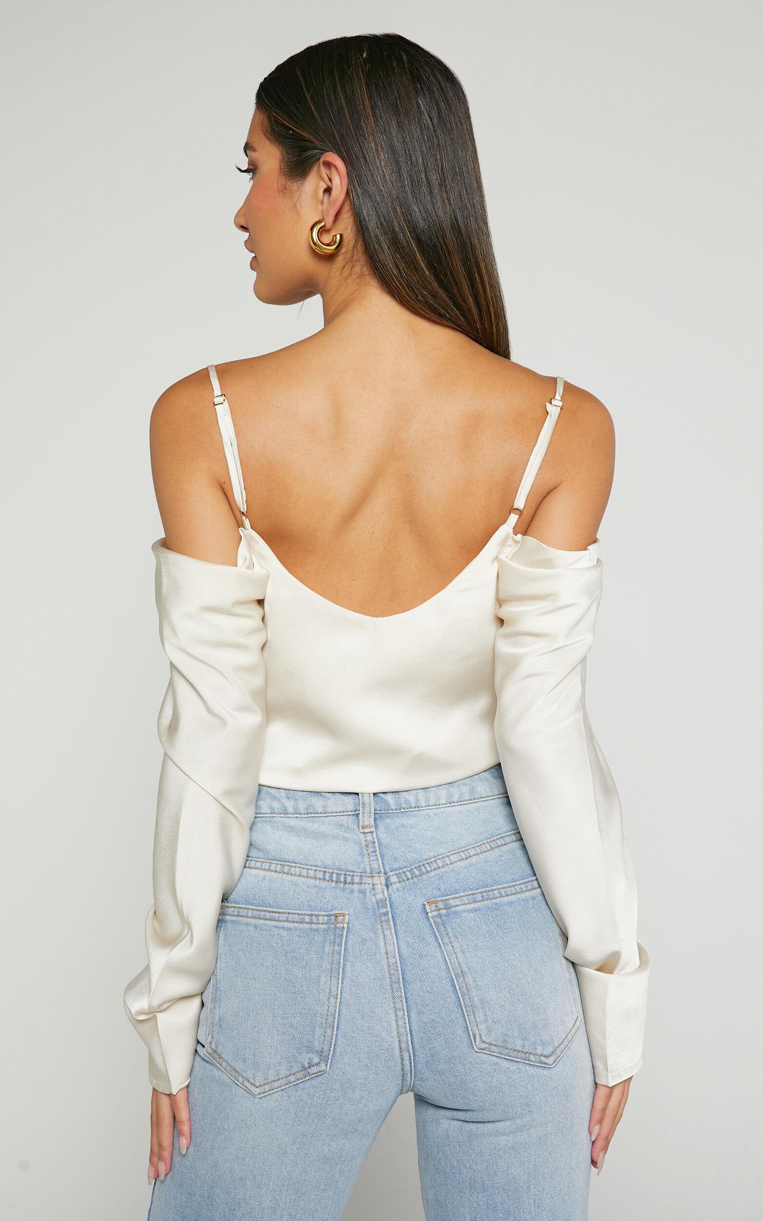 Julian Top - Off Shoulder Long Sleeve Cowl Neck Top in Ivory Product Image