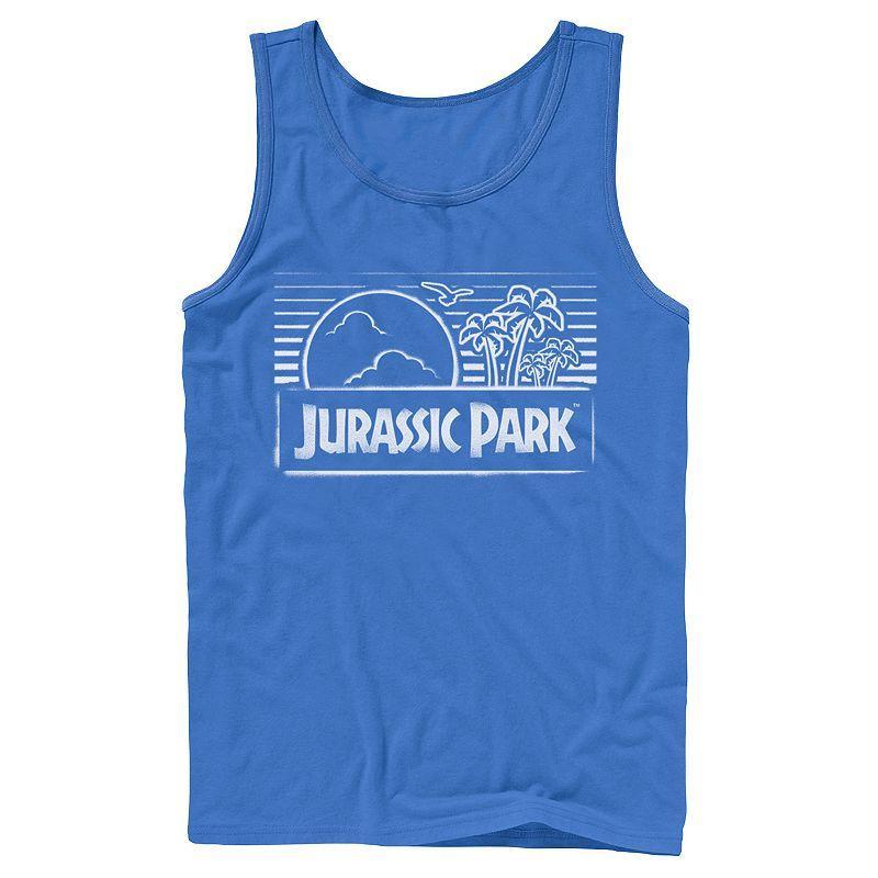 Men's Jurassic Park Spray Painted Stencil Logo Tank Top, Size: Small, Blue Product Image