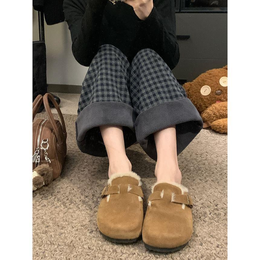 Mid Rise Plaid Wide Leg Pants Product Image