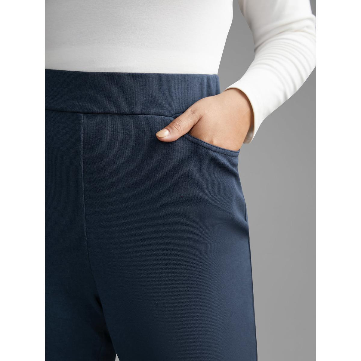 Plus Size Plain Textured Stretchy Bootcut Pants Women Indigo Elegant Bootcut Mid Rise Everyday Pants BloomChic 22-24/3X Product Image