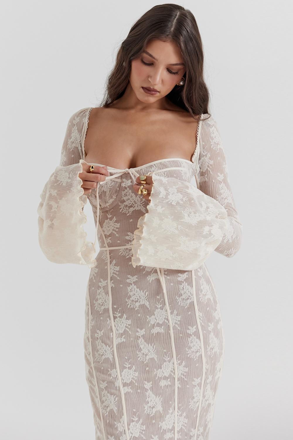 Delilah Vintage Cream Lace Maxi Dress Product Image
