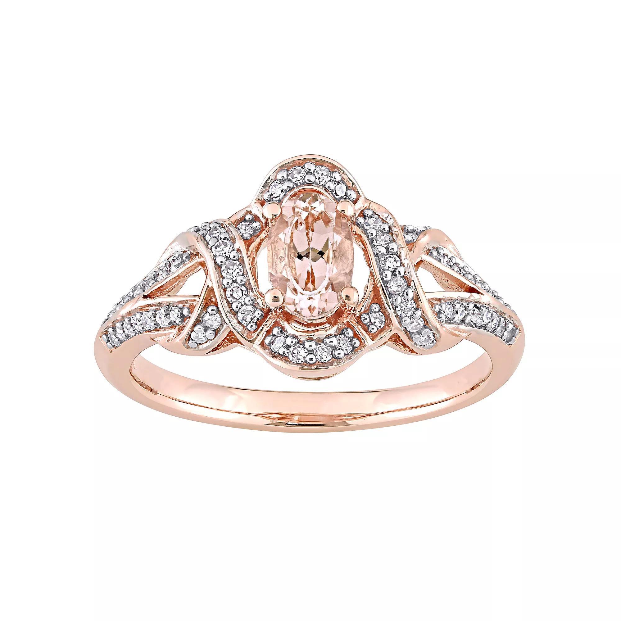 Stella Grace 10k Rose Gold Morganite & 1/5 Carat T.W. Diamond Crossover Ring, Womens Product Image