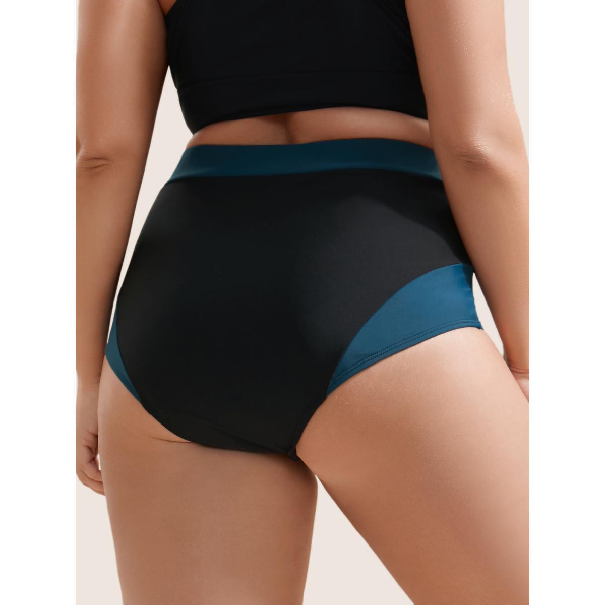 Plus Size Two Tone Patchwork High Rise Swim Bottom Women's Swimwear Black Beach Non High stretch Skinny High Rise Curve Swim Bottoms BloomChic 18-20/2X Product Image