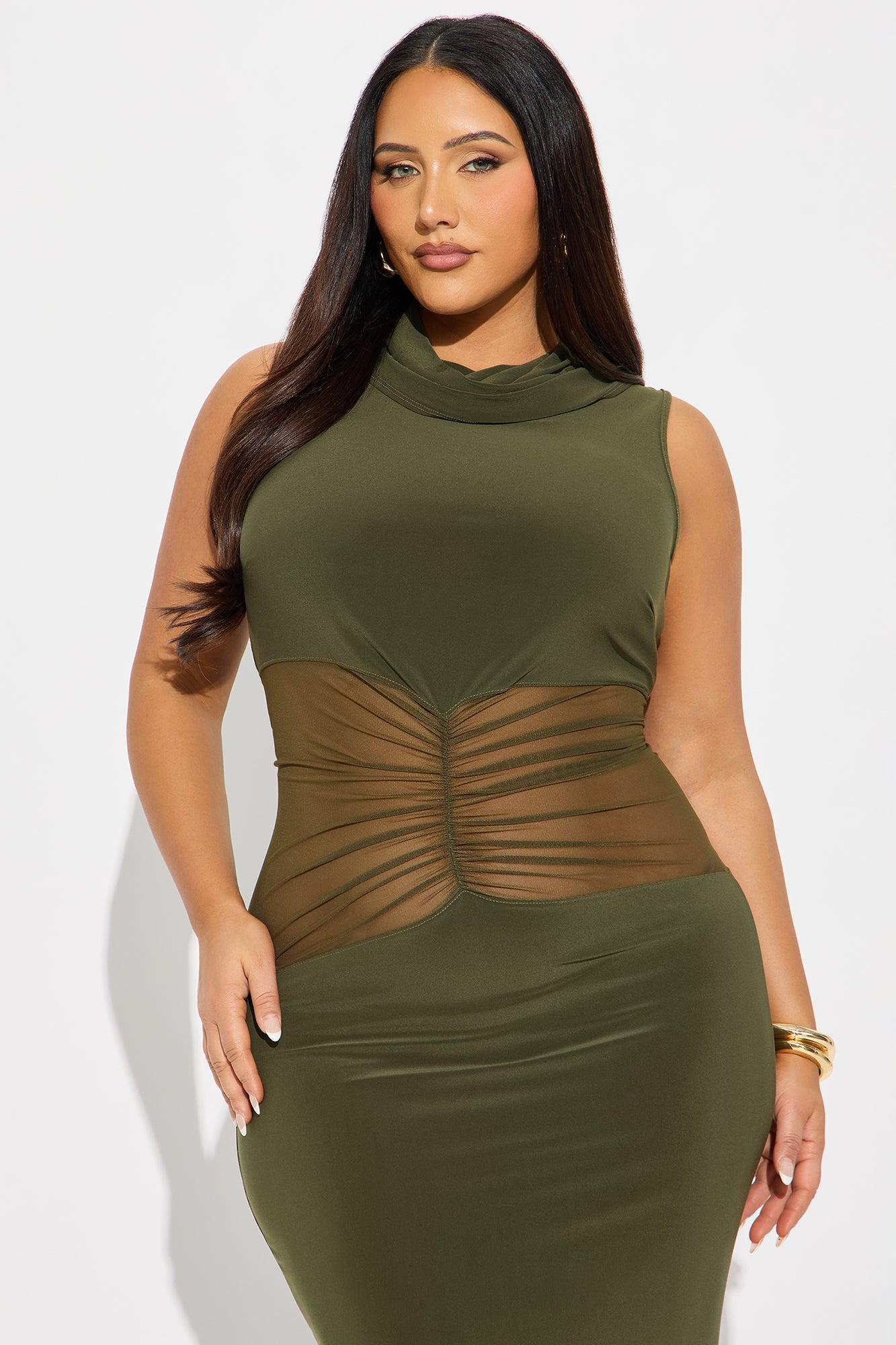 Celia Mesh Cut Out Maxi Dress - Olive Product Image