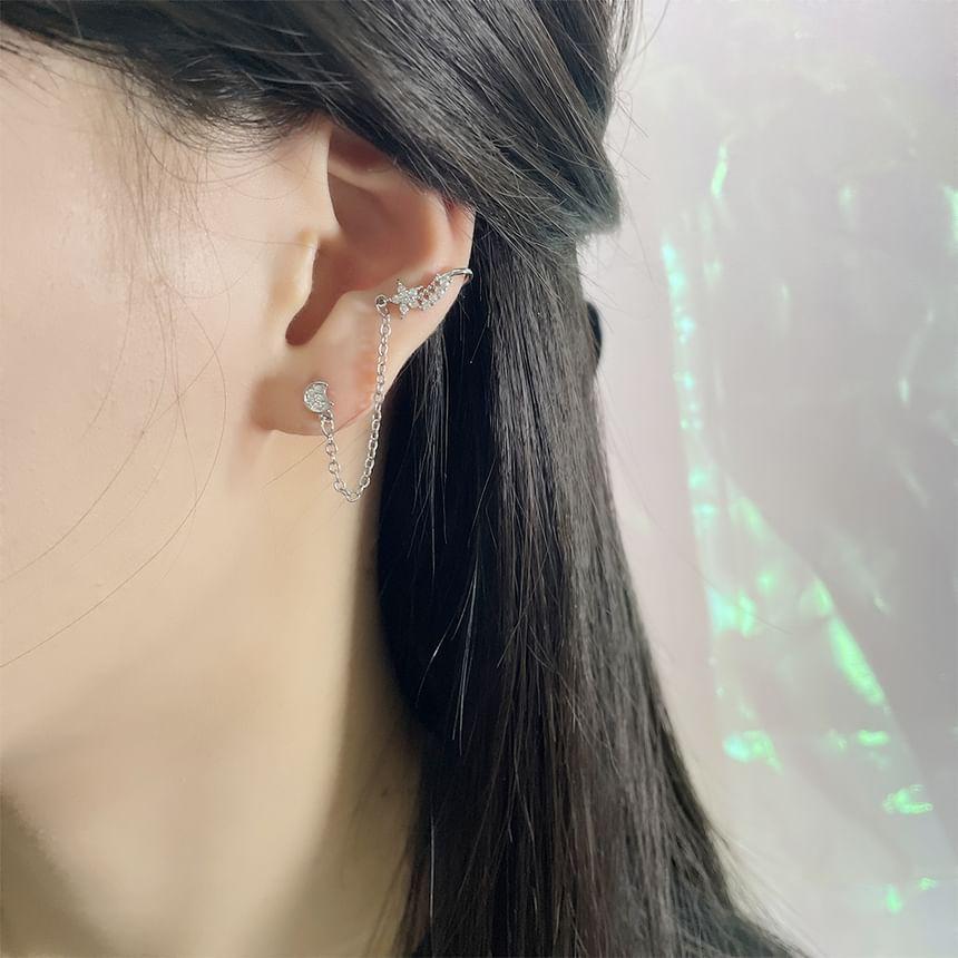 Rhinestone Star Ear Cuff Drop Earring Product Image