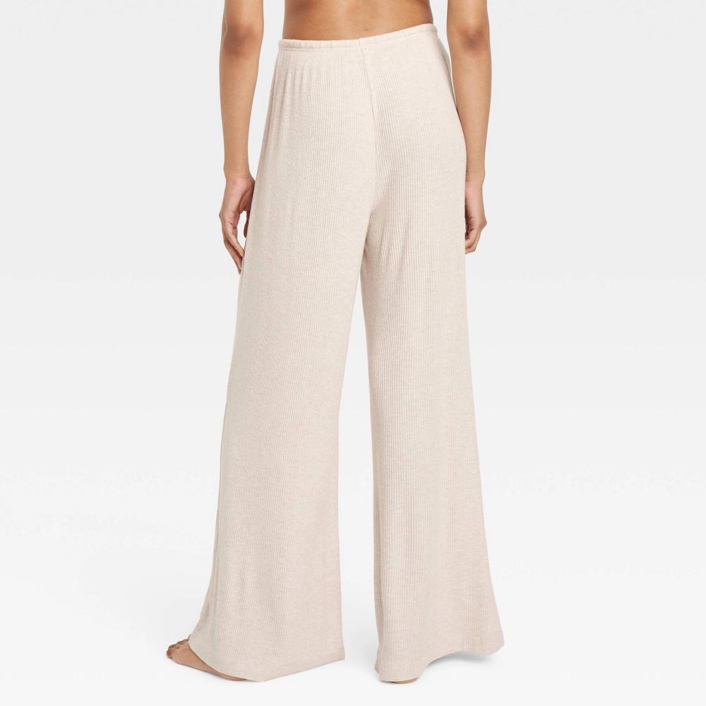 Women's Cozy Ribbed Wide Leg Pants - Auden™ Oatmeal XS: Relaxed Fit, Mid Rise, Full Waistband Elastic, Abstract Marble Pattern Product Image