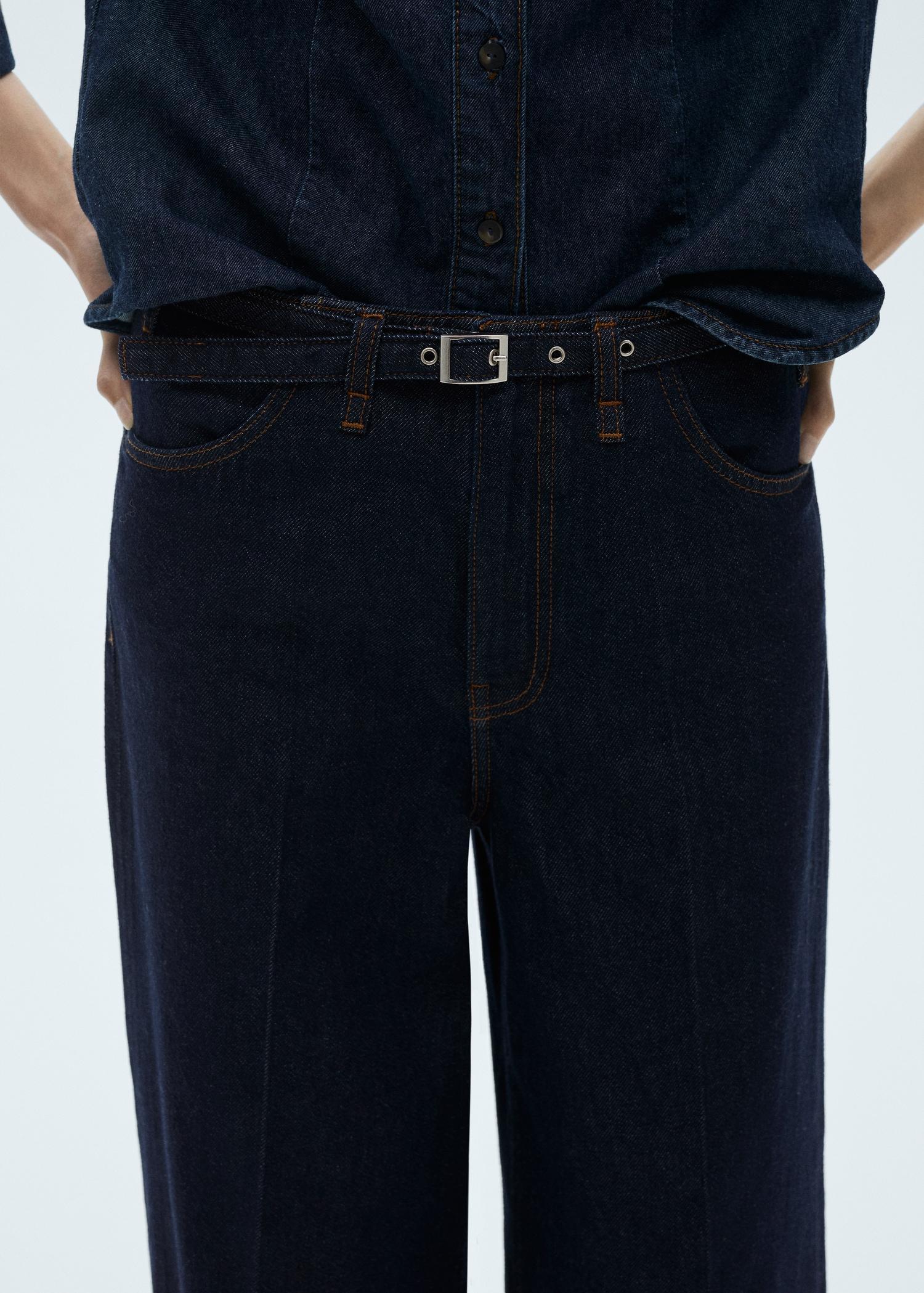Rinse-wash wideleg jeans with belt - Women | MANGO USA Product Image