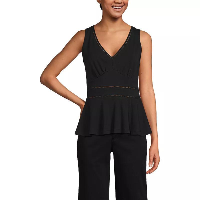 Women's Lands' End Lightweight Jersey Peplum V-Neck Tank Top, Size: Large, Pink Rouge Product Image