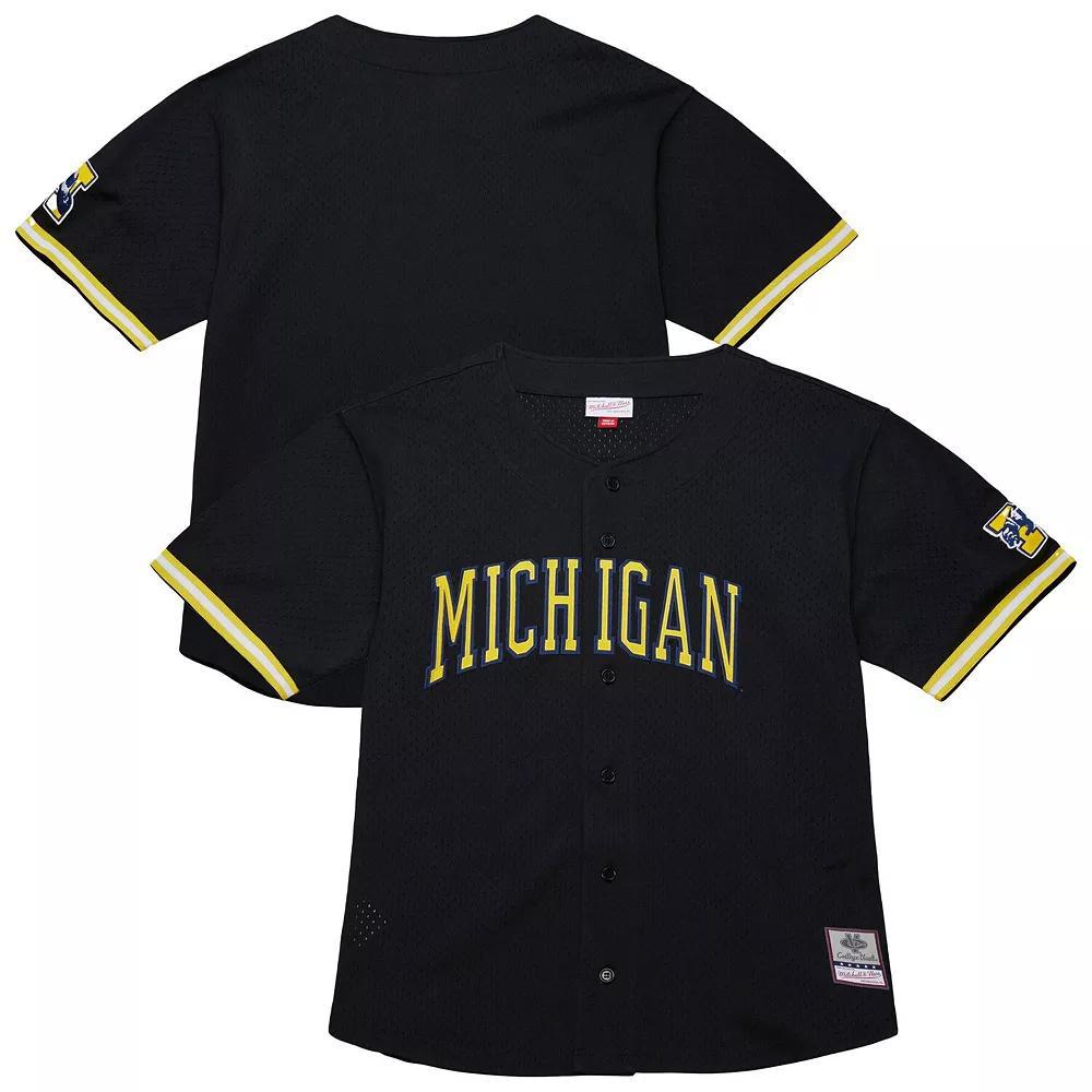 Men's Mitchell & Ness Black Michigan Wolverines On The Clock Full-Button Fashion Jersey, Size: Large Product Image