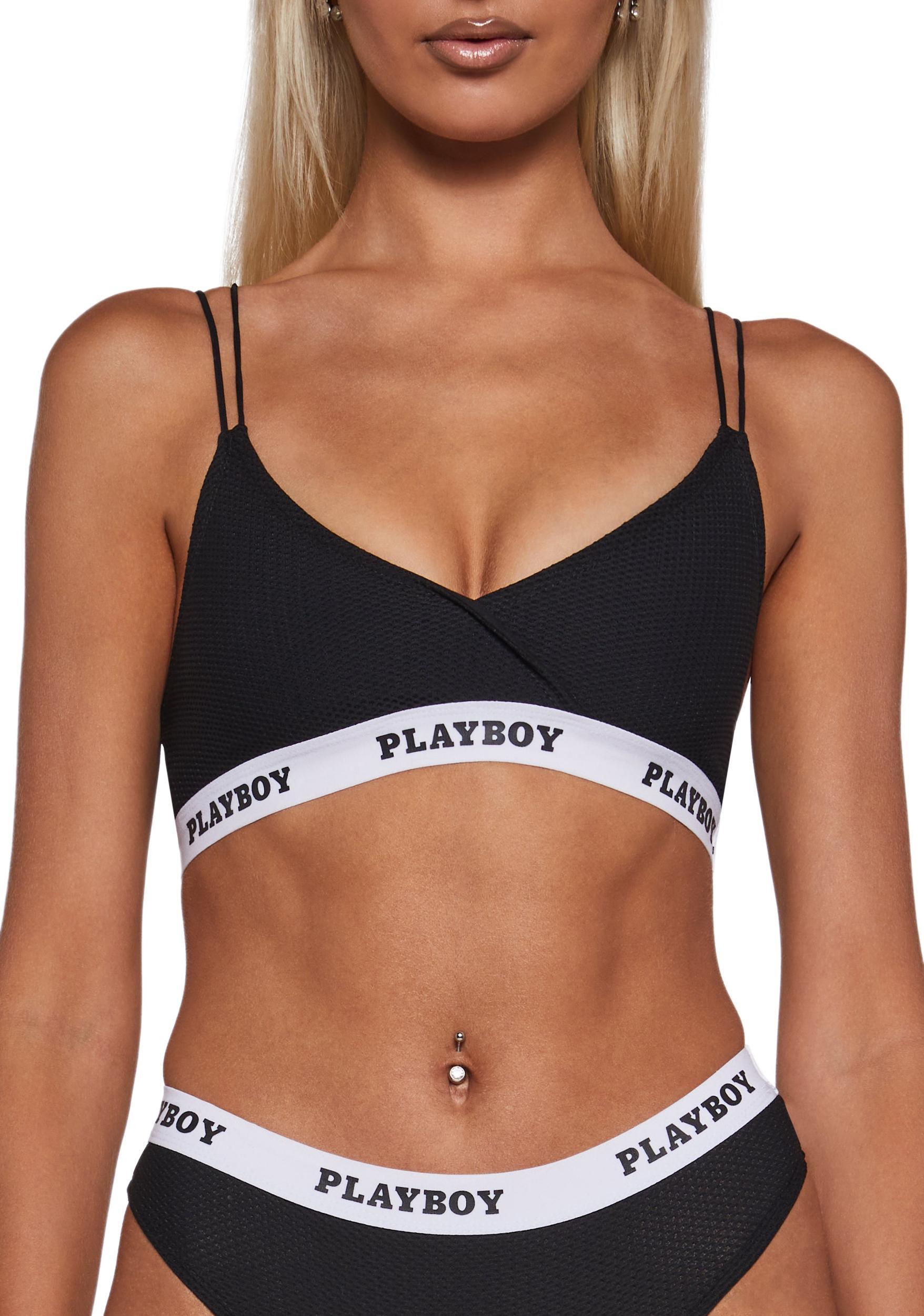 Womens Sexy Bra Top Playboy Lifestyle 2-Piece Set - Black Product Image