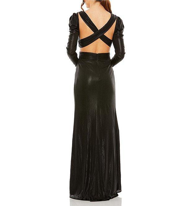 Mac Duggal Long Sleeve V-Neck Cut Out Metallic Gown Product Image