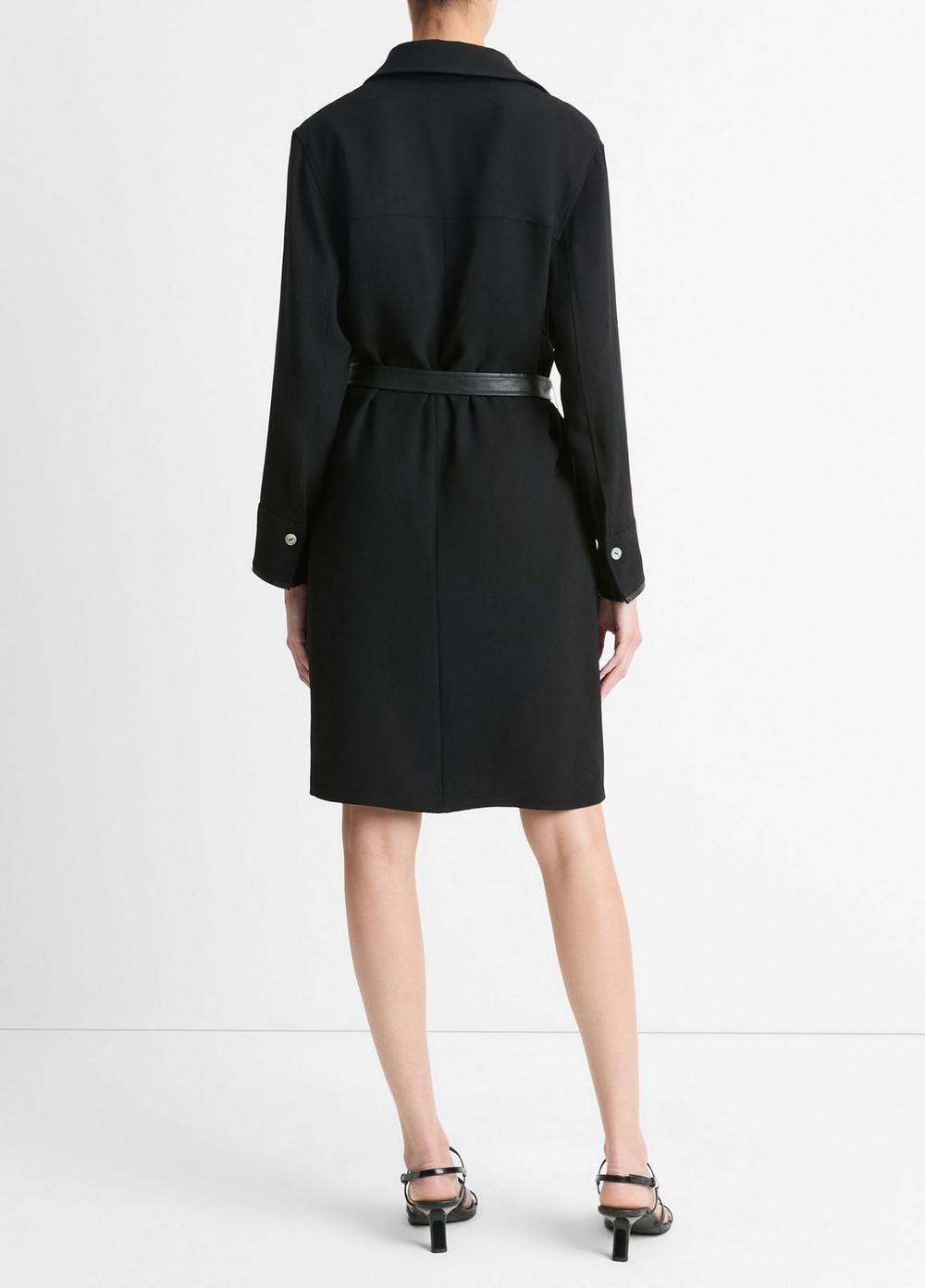 Womens Faux-Leather-Trim Shirt Dress, Black, Size L Vince Product Image