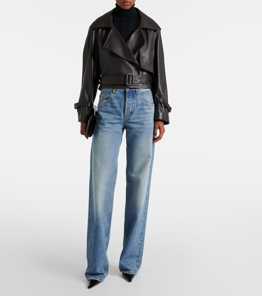 NOUR HAMMOUR Hatti Belted Cropped Leather Jacket In Molasses Product Image