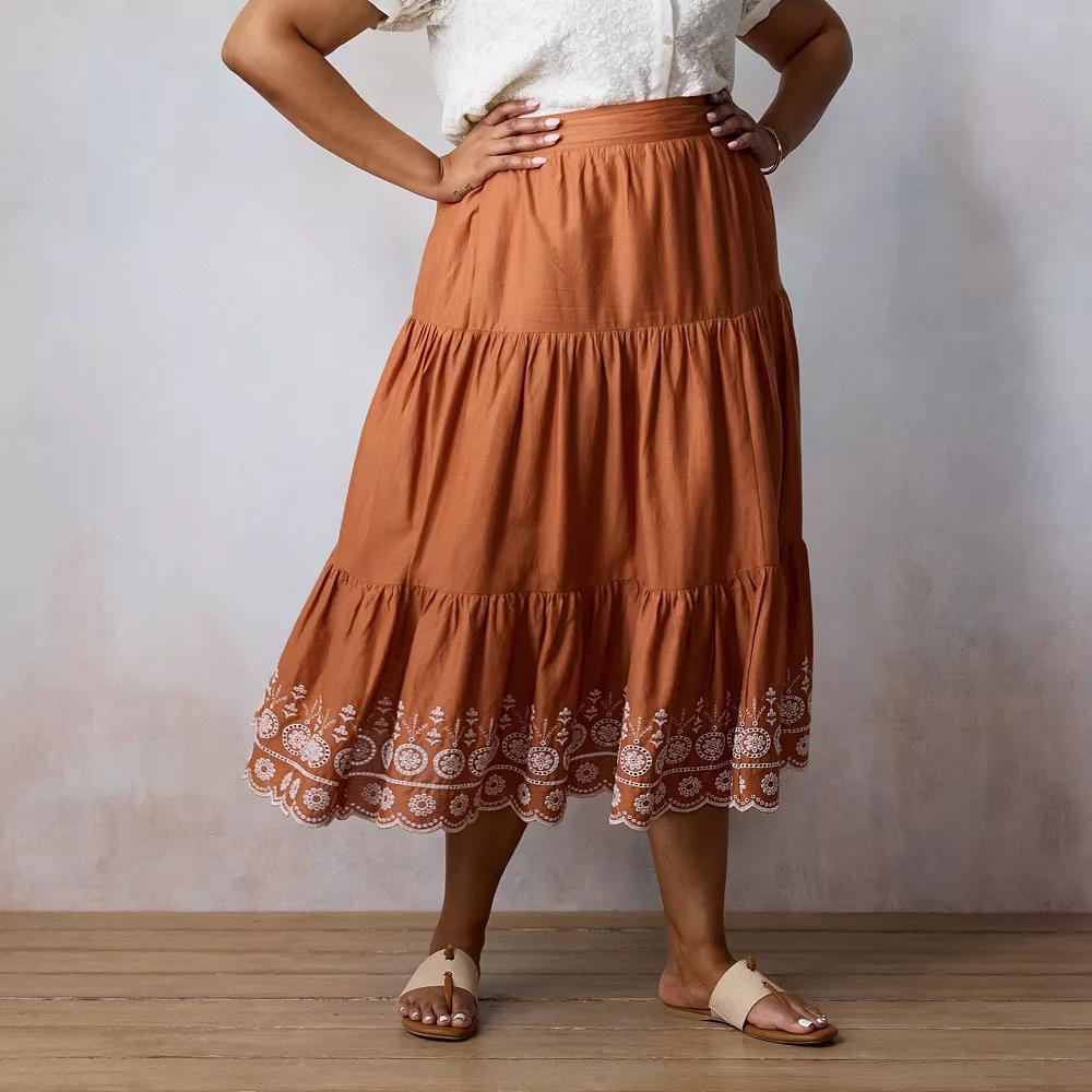 Plus Size LC Lauren Conrad Three Tier Midi Skirt, Women's, Size: 1XL, Terracotta House Product Image