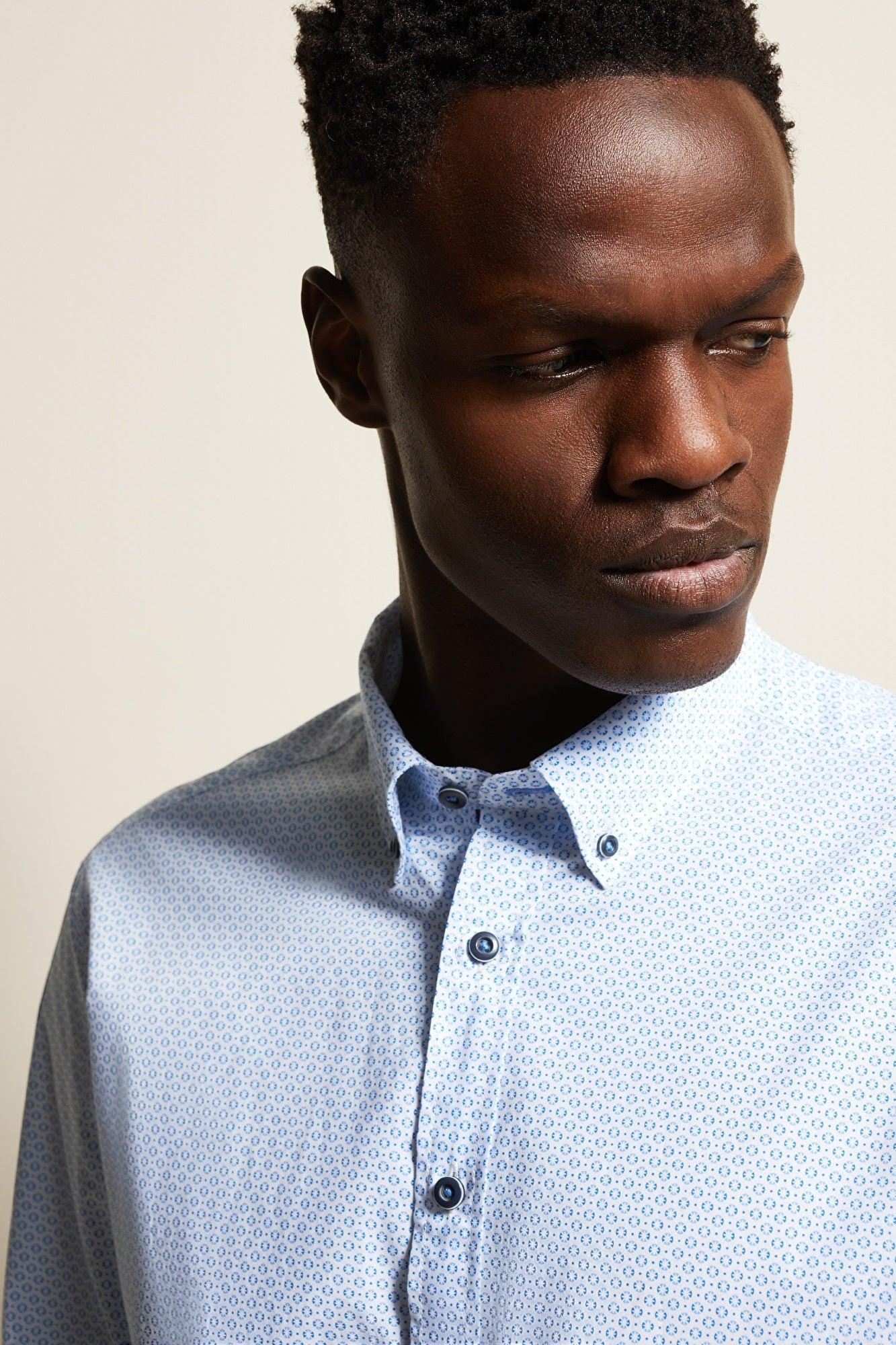 Bugatti Easy Care Long Sleeve Blue Shirt Product Image