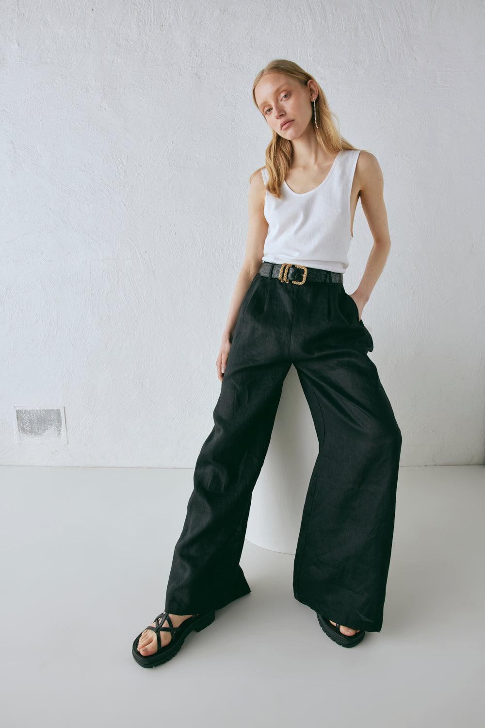 Energy Flows Linen Pants Black Product Image