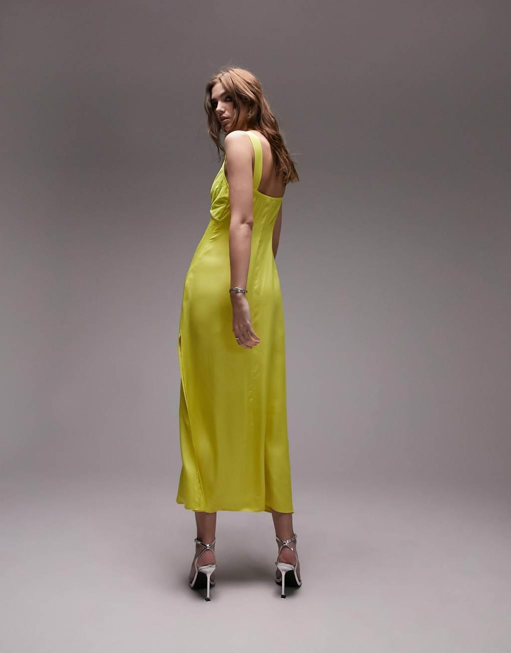 Topshop cami satin and lace midi dress Product Image
