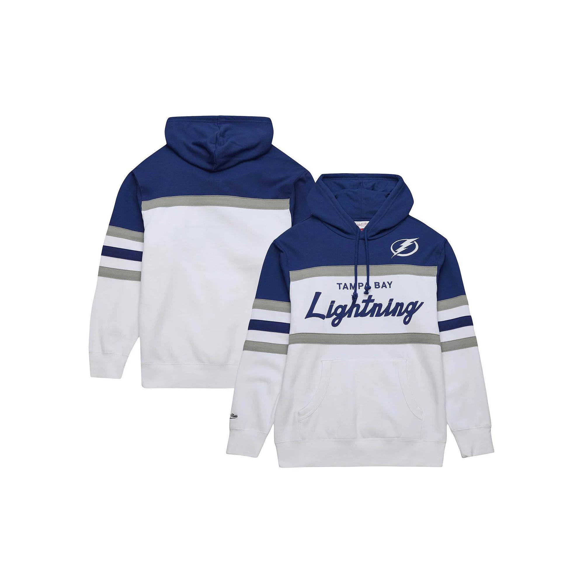 Men's Mitchell & Ness White/Blue Tampa Bay Lightning Head Coach Pullover Hoodie, Size: Large, Lgh White Product Image