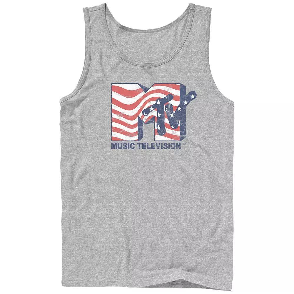 Men's MTV Stars And Stripes Logo Graphic Tank Top, Size: Large, Athletic Grey Product Image