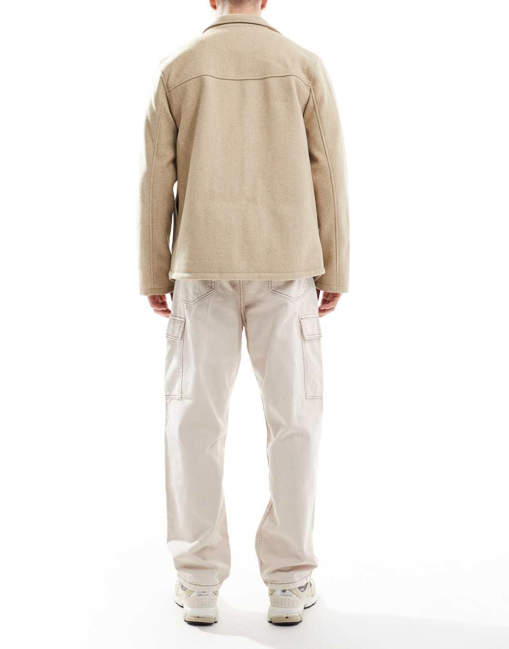 Jack & Jones Alex baggy fit cargo jeans in ecru with contrast stitching Product Image