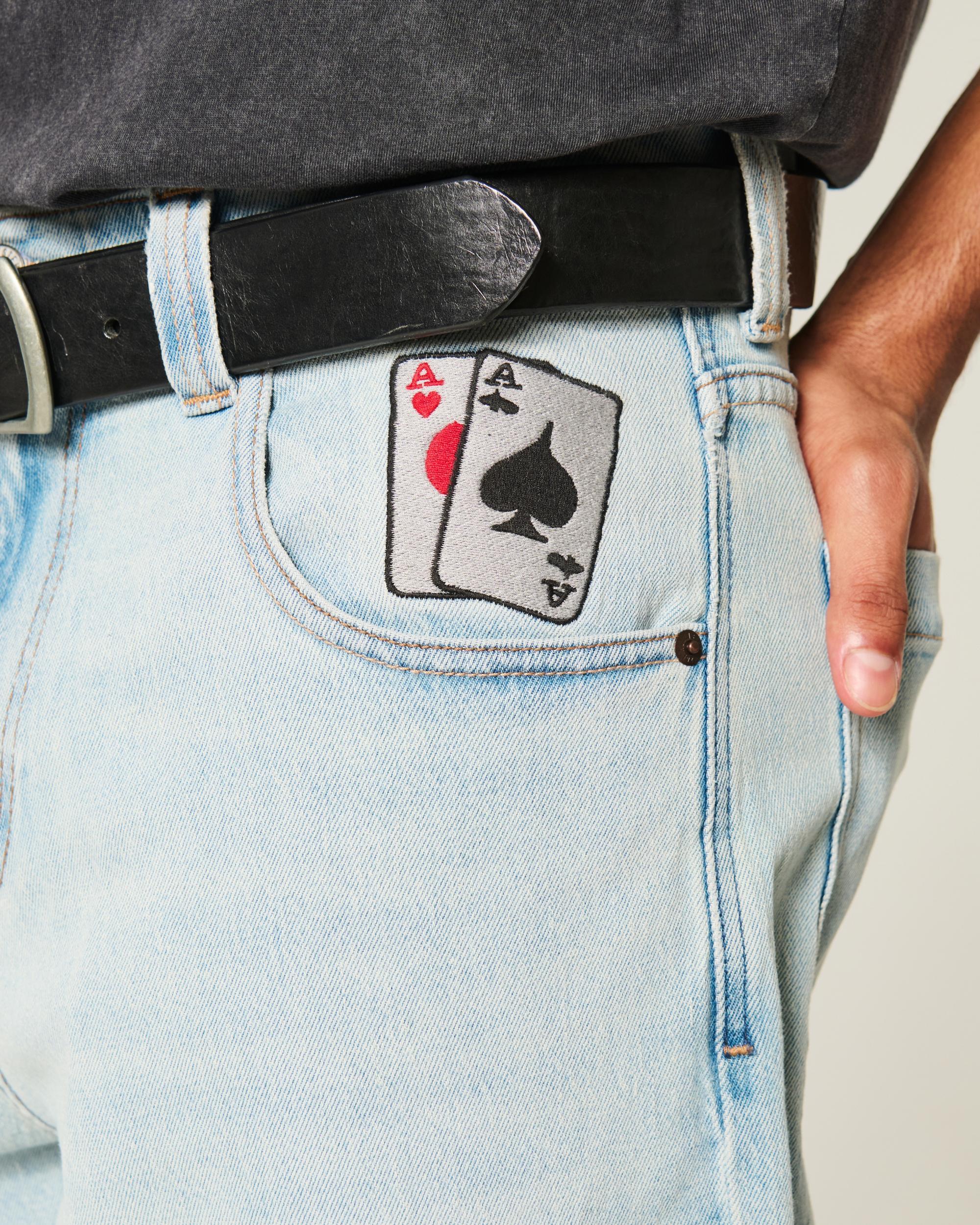 Light Wash Playing Card Graphic Skater Baggy Jeans Product Image
