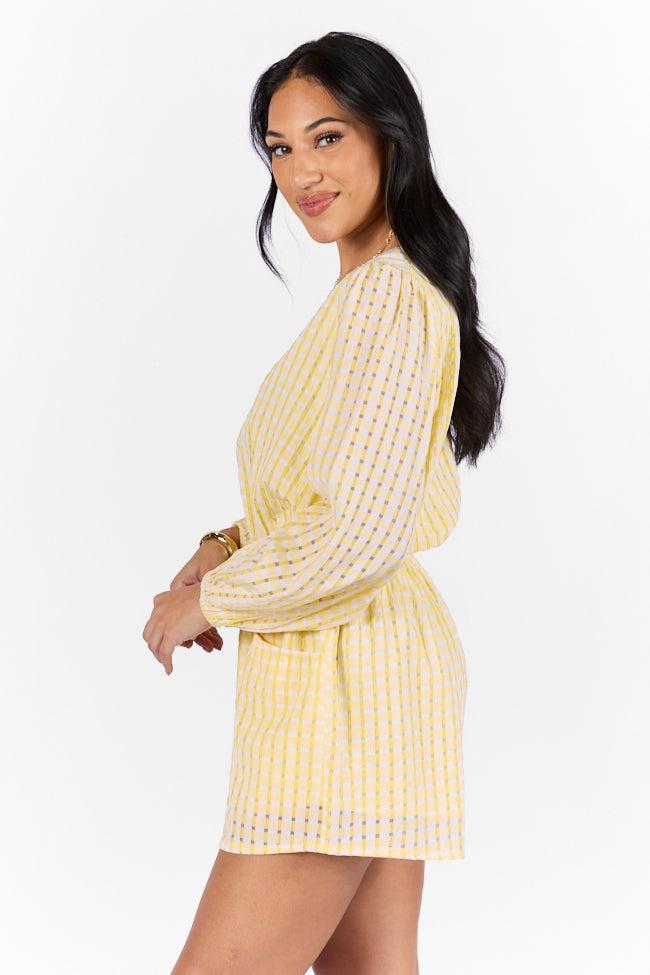 Set On You Yellow Gingham Long Sleeve Romper SALE Product Image
