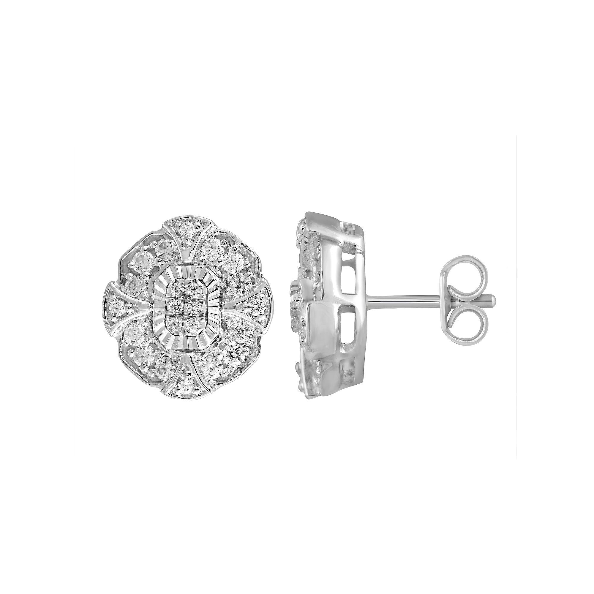 Sterling Silver 3/8 Carat T.W. Diamond Cluster Stud Earrings, Women's Product Image