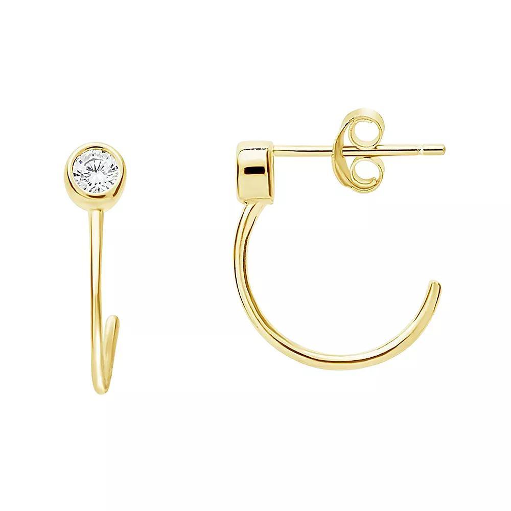 MC Collective Bezel Set CZ Open Huggie Hoop Earrings, Womens, 14k Gold Sterling Product Image
