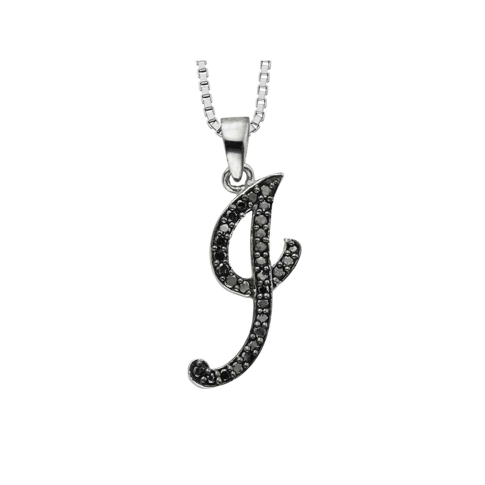 Jewelexcess Sterling Silver 1/4-ct. T.W. Black Diamond Initial Pendant, Women's, Size: 18", Q Product Image
