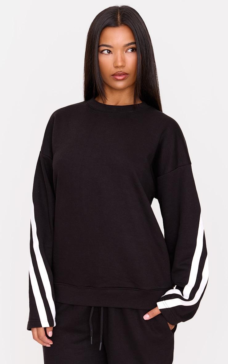 Black Contrast Striped Oversized Sweatshirt Product Image