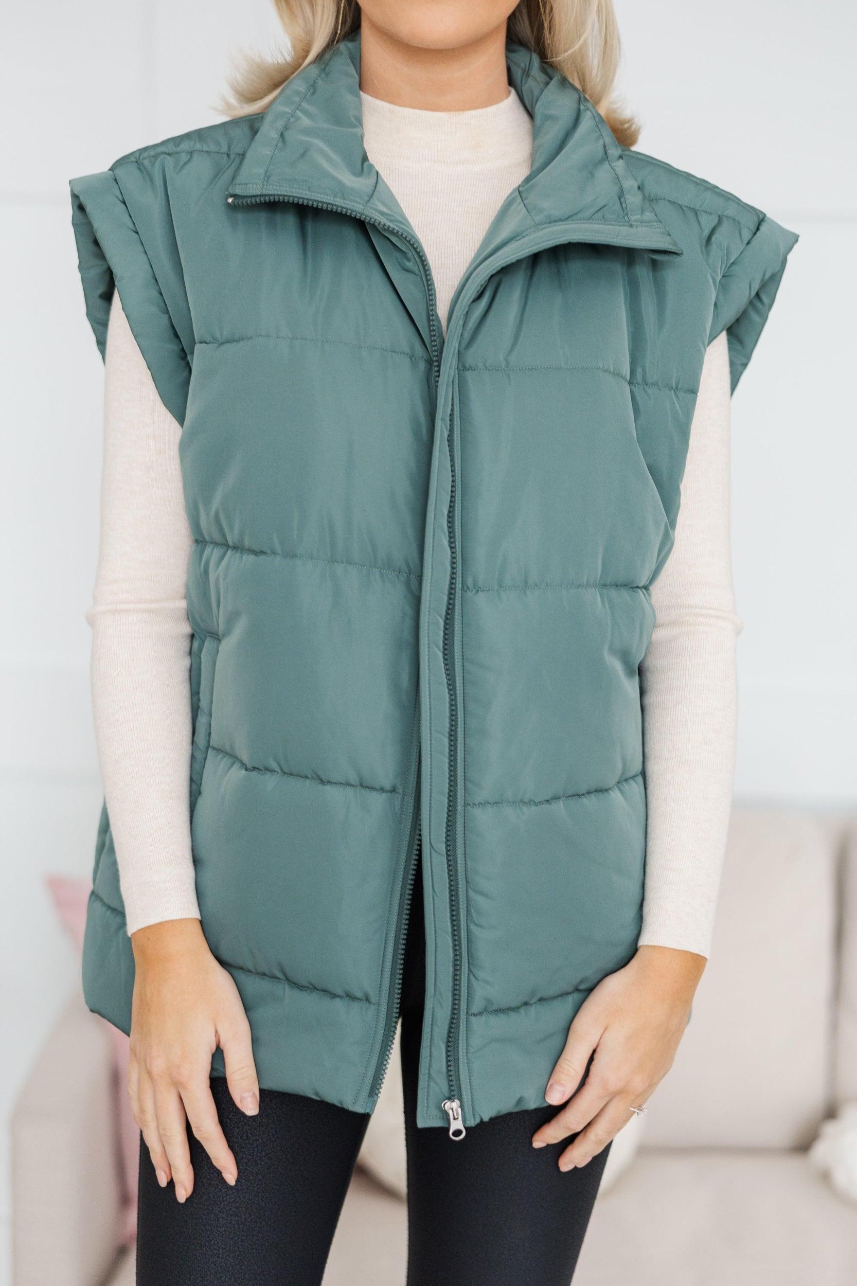 Make You Happy Army Green Quilted Vest Female Product Image