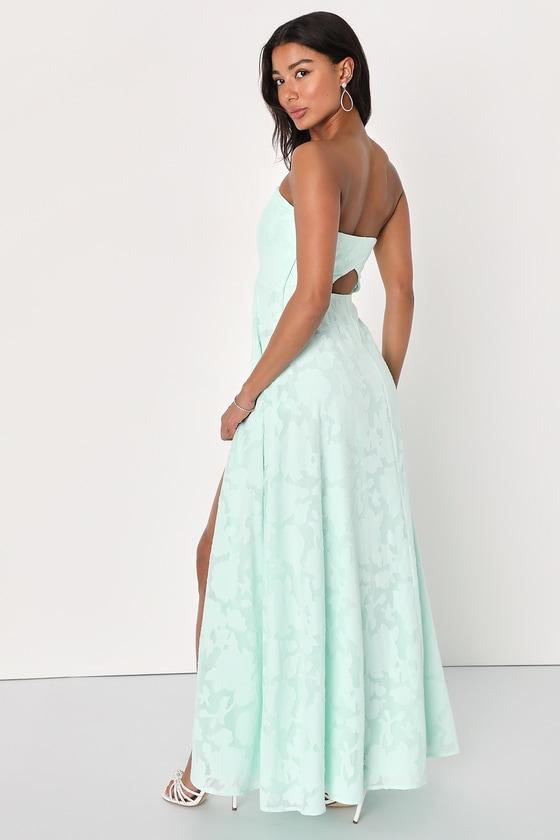 Garden of Romance Mint Green Floral Burnout Strapless Maxi Dress Product Image
