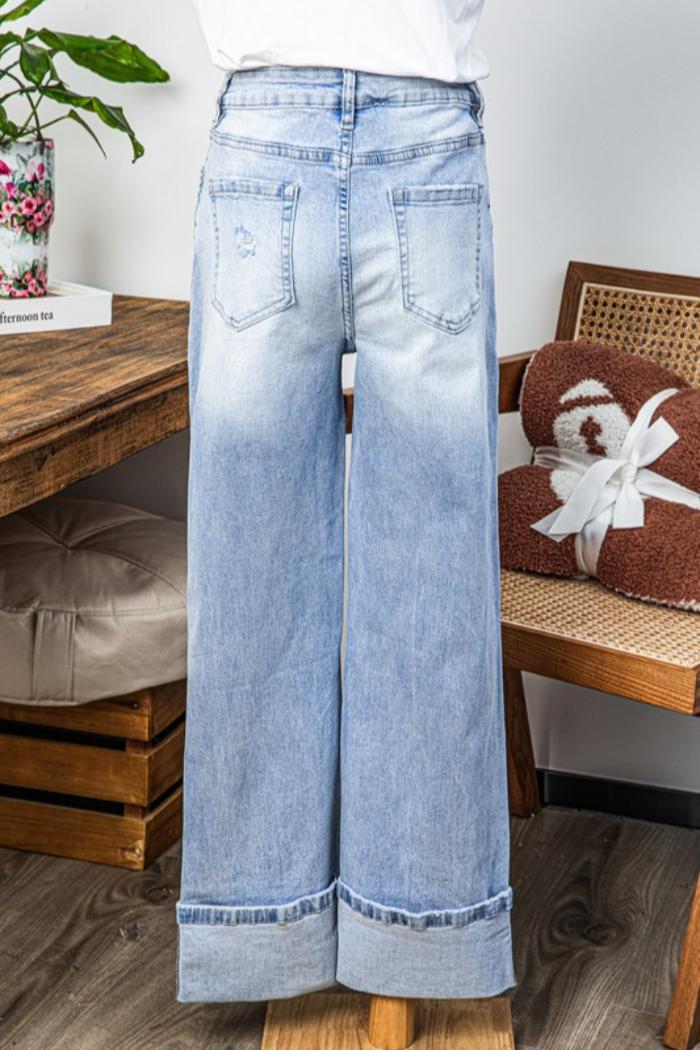 Women's Wide Leg Distressed Jeans Product Image