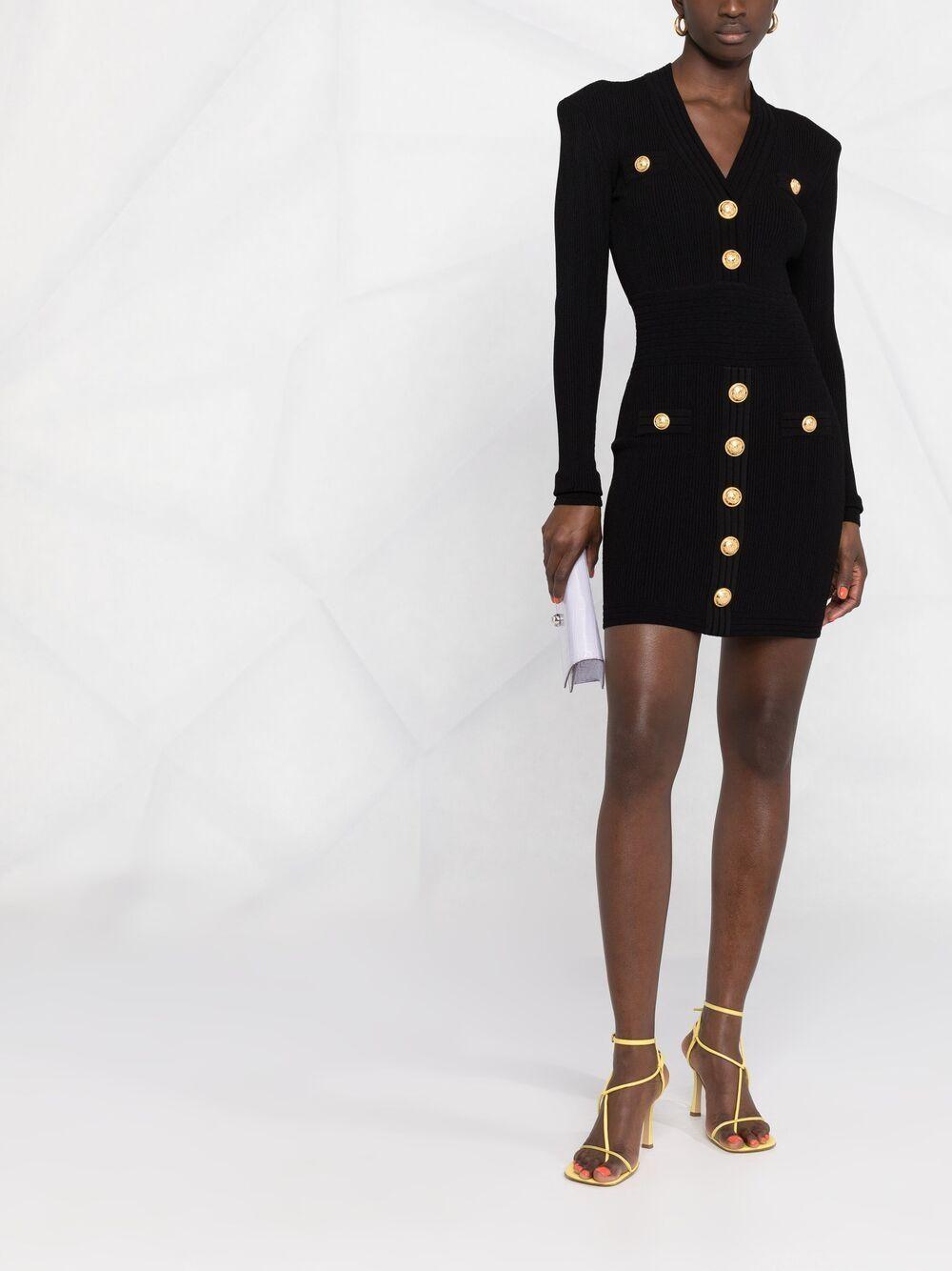 BALMAIN Mini Black Dress With Golden Buttons In Stretch Viscose Woman In Opa Noir Product Image