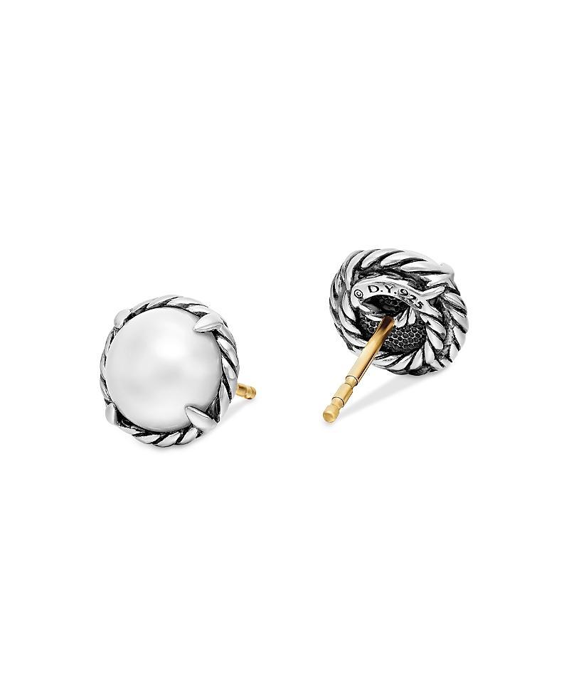 Womens Petite Chatelaine Stud Earrings in Sterling Silver with 18K Yellow Gold Domes, 8mm Product Image