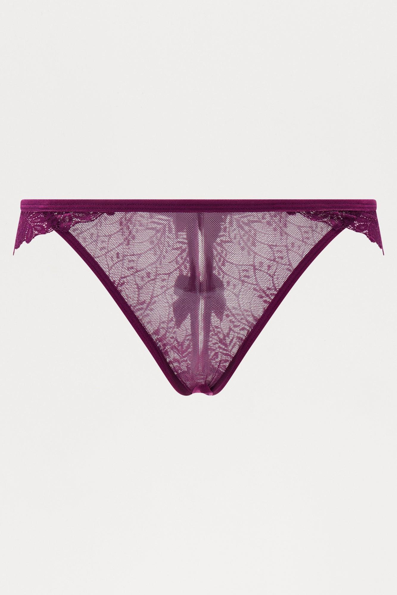 Emma Lace Crotchless Bikini Panty - Eggplant Female Product Image