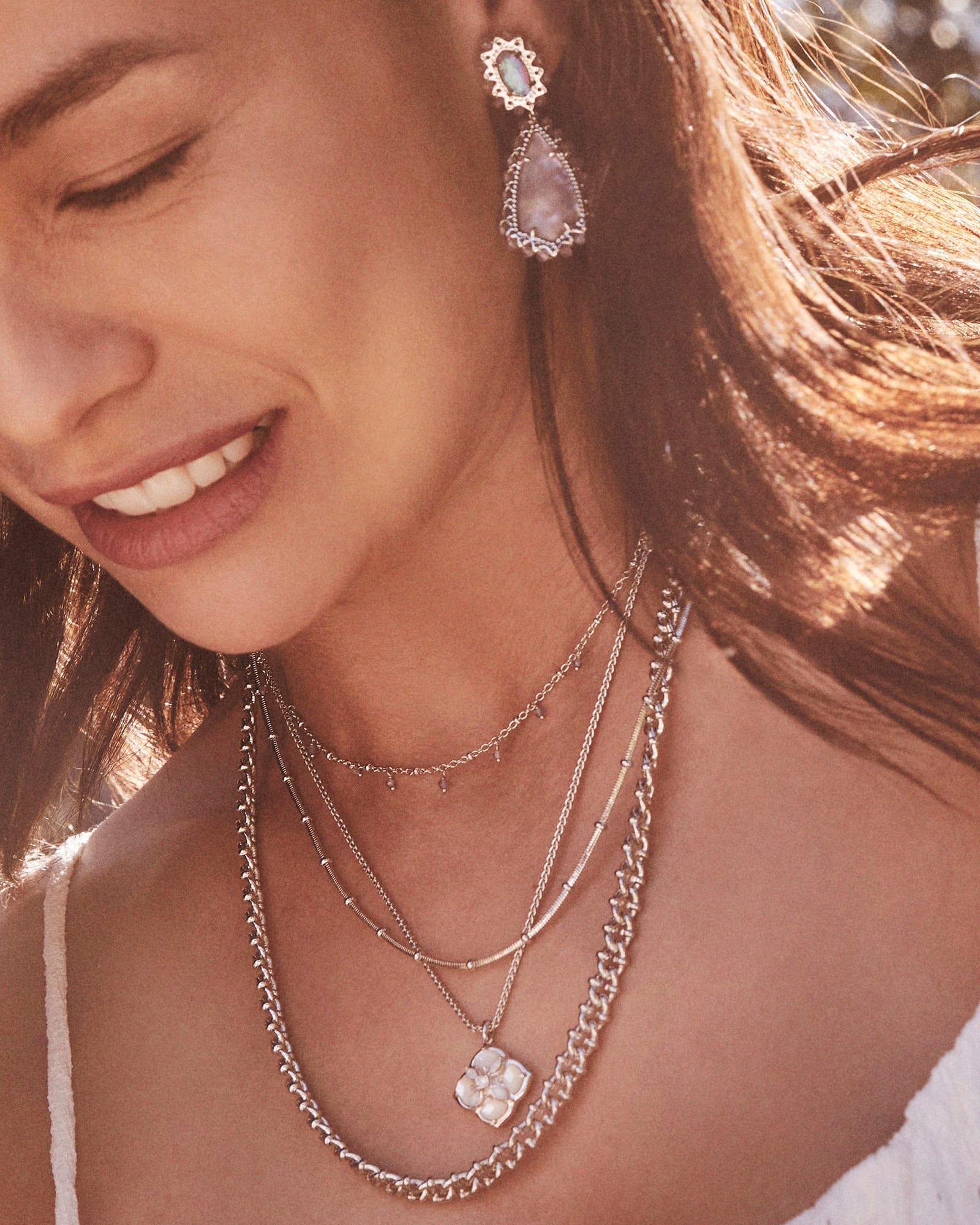 Dira Stone Silver Short Pendant Necklace in Ivory Mix Product Image