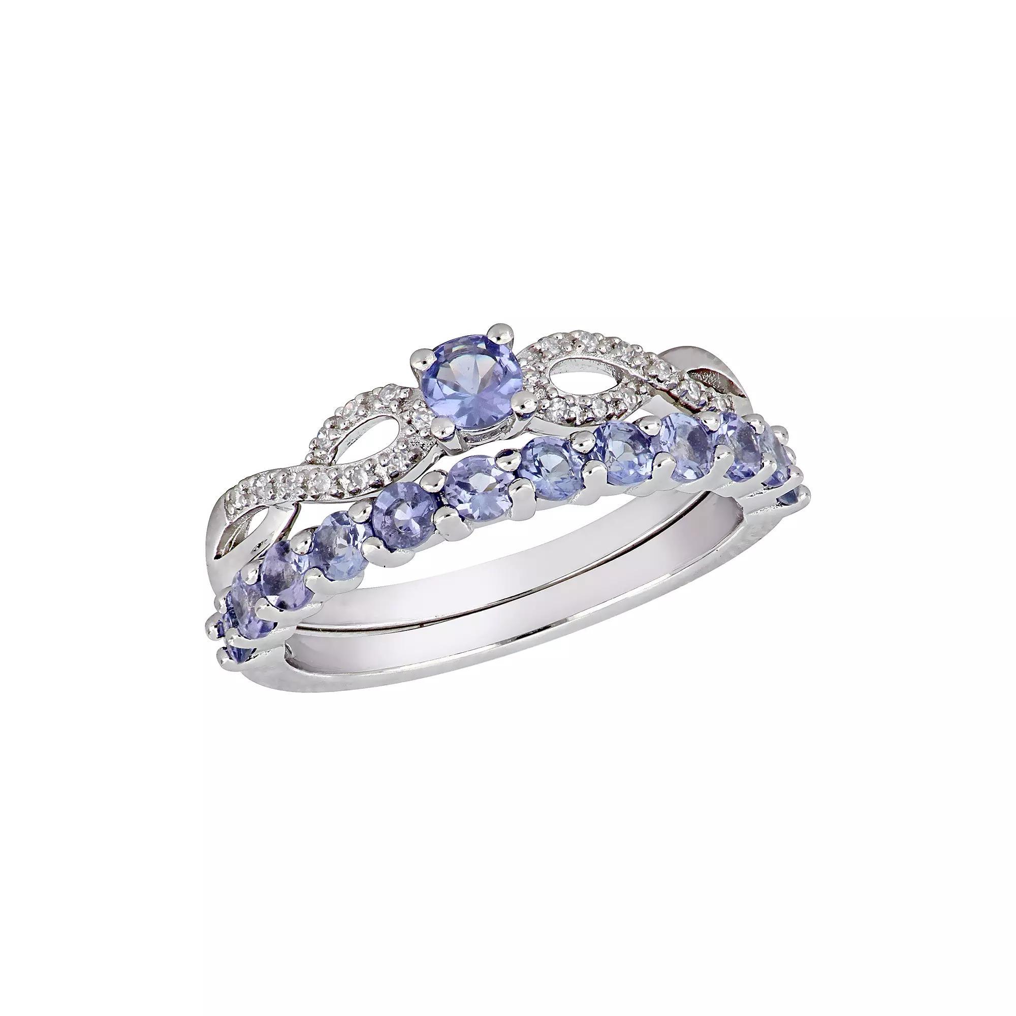 Stella Grace Sterling Silver 1/10 ct. T.W. Diamond & Tanzanite Engagement Ring Set, Women's, Size: 6 Product Image