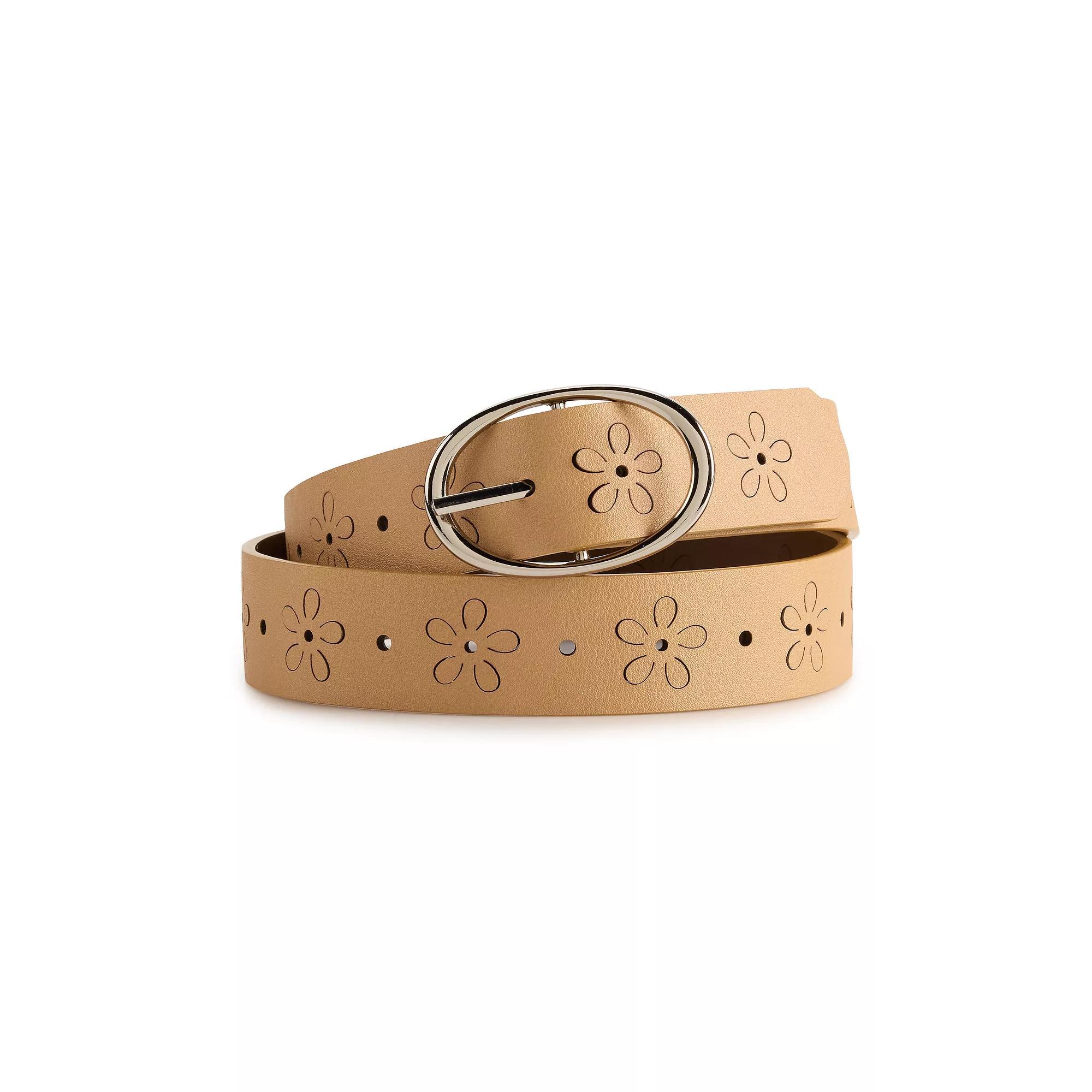 Women's madden girl Reversible Floral Cut-Out Belt, Size: Large, Brown Product Image