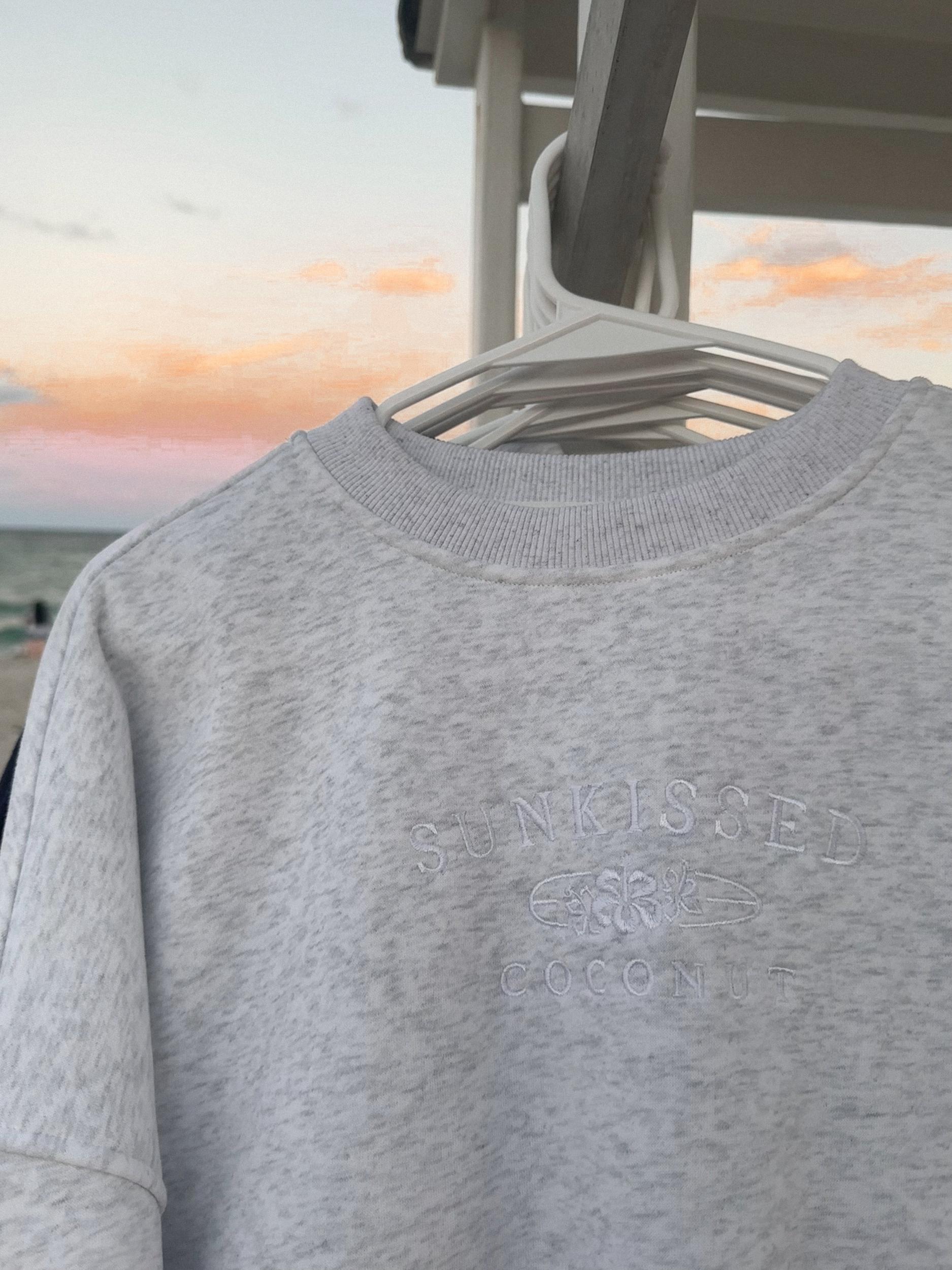 Pearl Grey and White Thread Sunkissedcoconut Logo Embroider Sweatshirt Product Image