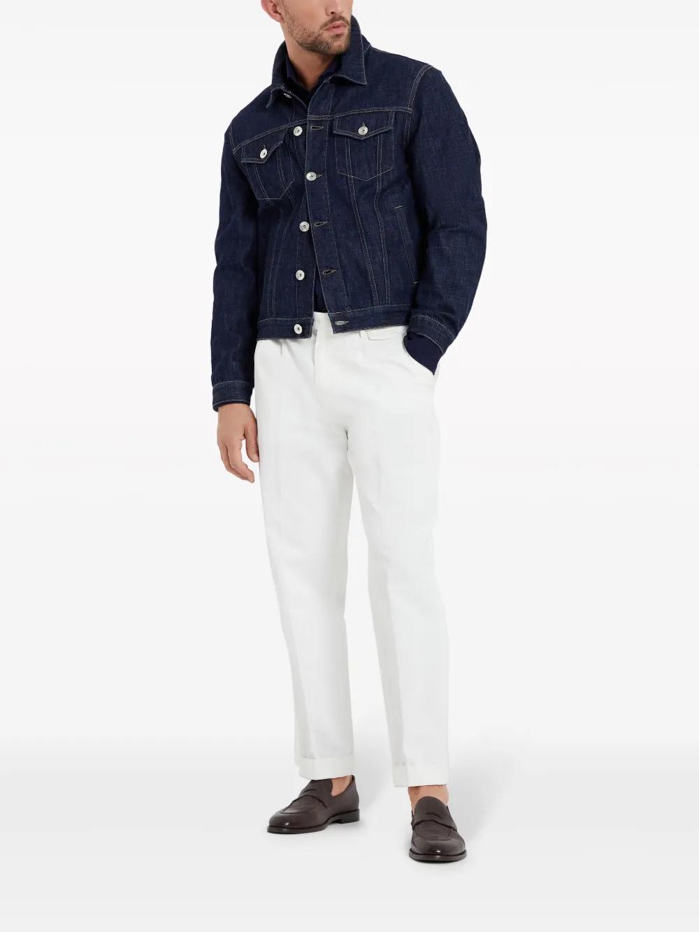 BRUNELLO CUCINELLI Men's Cotton Pique Slim Fit Shirt With Spread Collar In Navy Blue Product Image