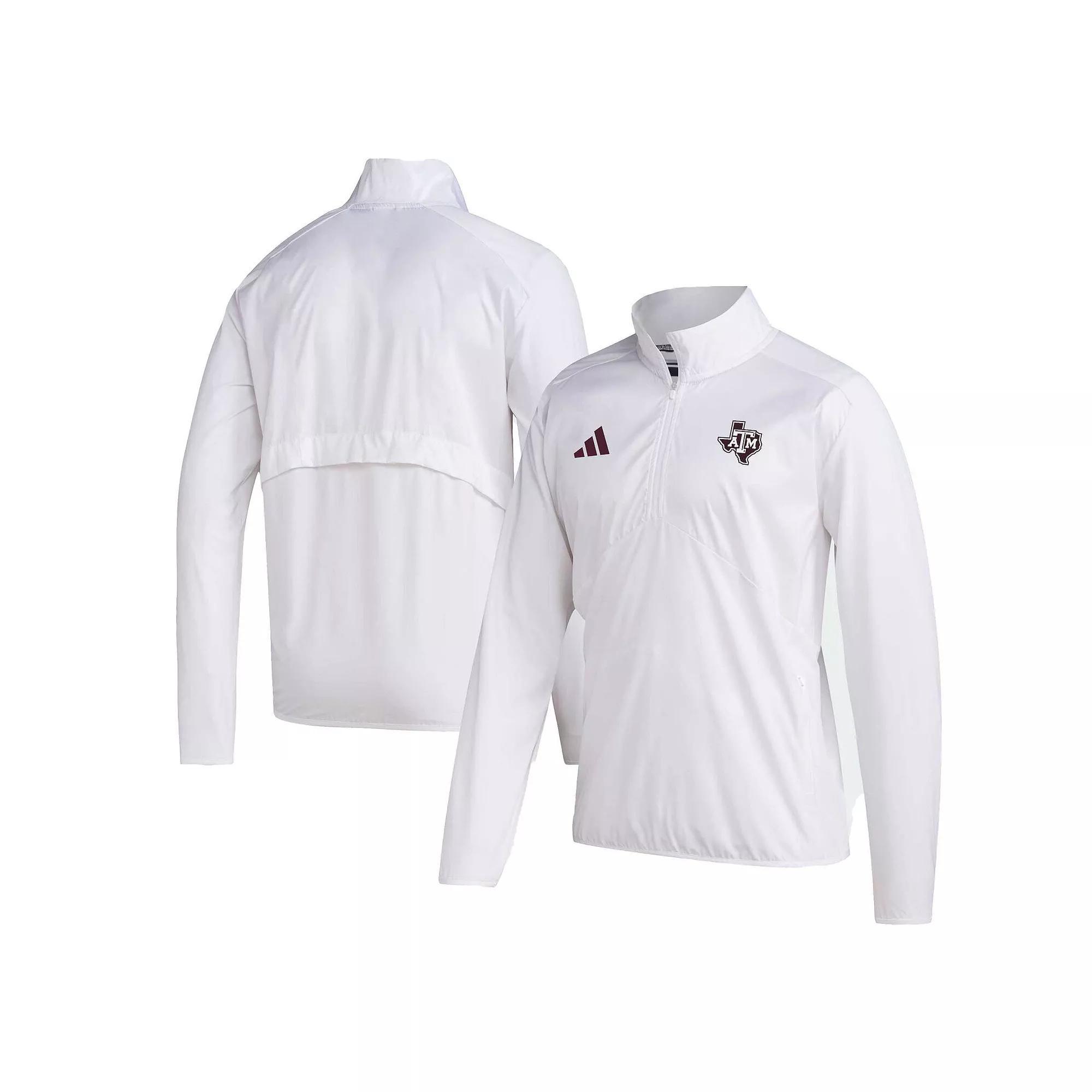 Men's adidas White Texas A&M Aggies Sideline AEROREADY Raglan Sleeve Quarter-Zip Jacket, Size: 3XL Product Image