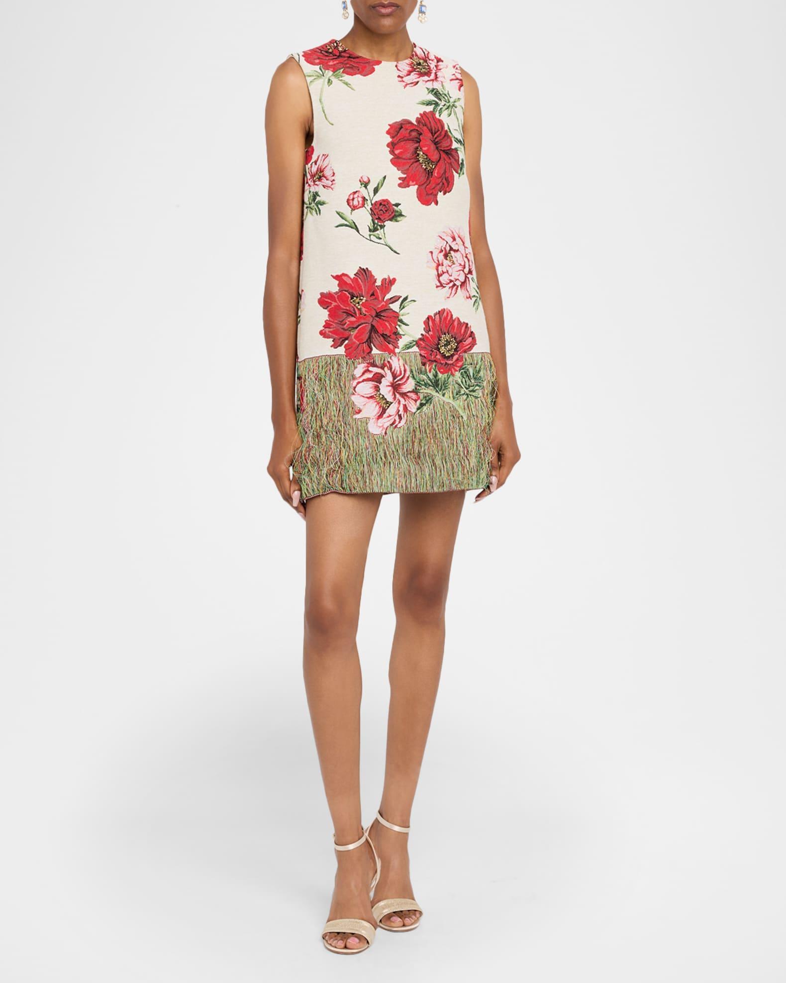 Peony Unraveled Jacquard Sleeveless Mini Day Dress Product Image