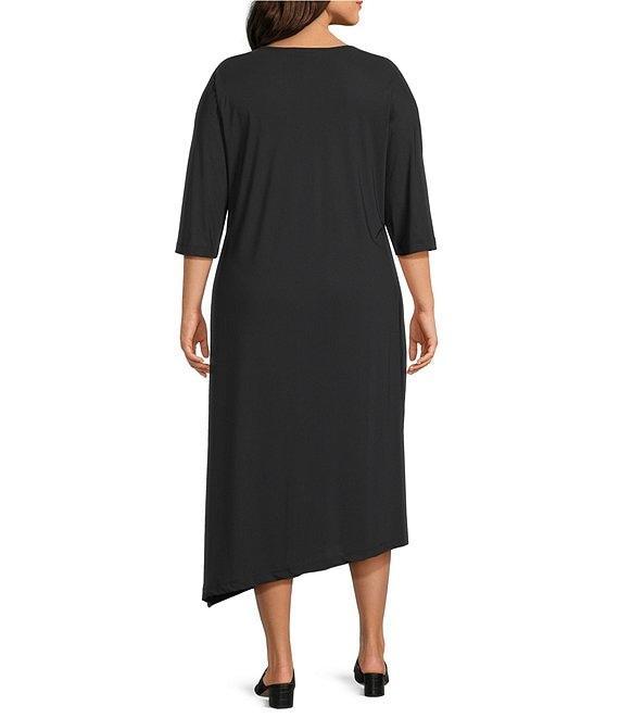 Bryn Walker Plus Size Sydney Microfiber Jersey Round Neck Elbow Sleeve Asymmetrical Hem Dress Product Image
