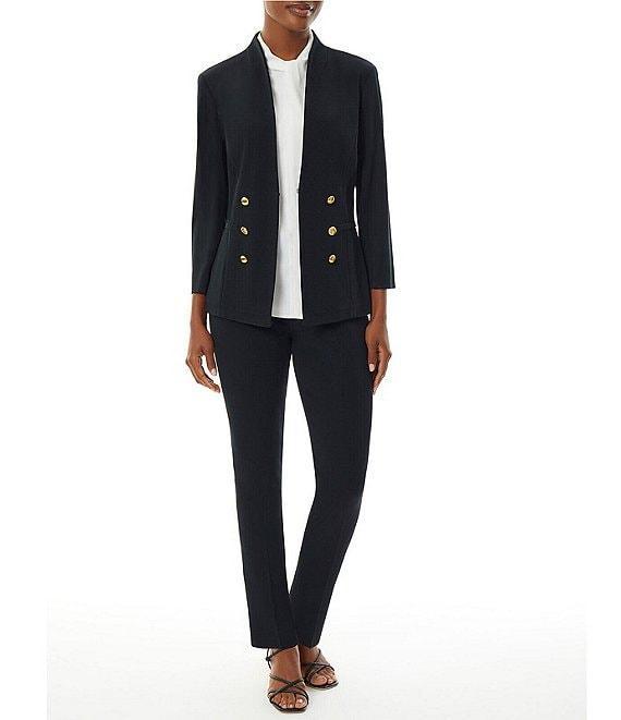 Ming Wang Stand Collar 3/4 Sleeve Button Trim Knit Jacket Product Image
