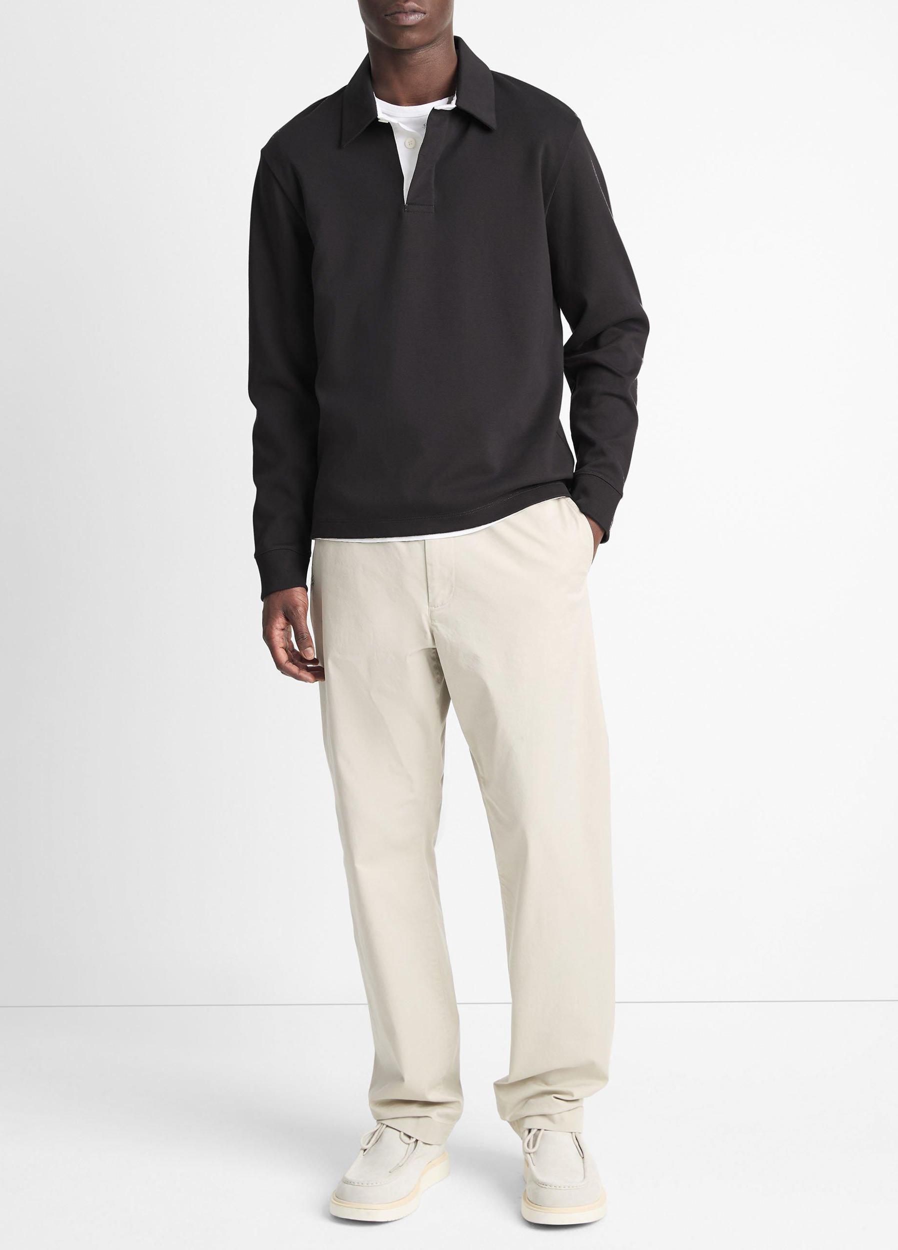 Brushed Pima Cotton Long-Sleeve Polo Shirt Product Image