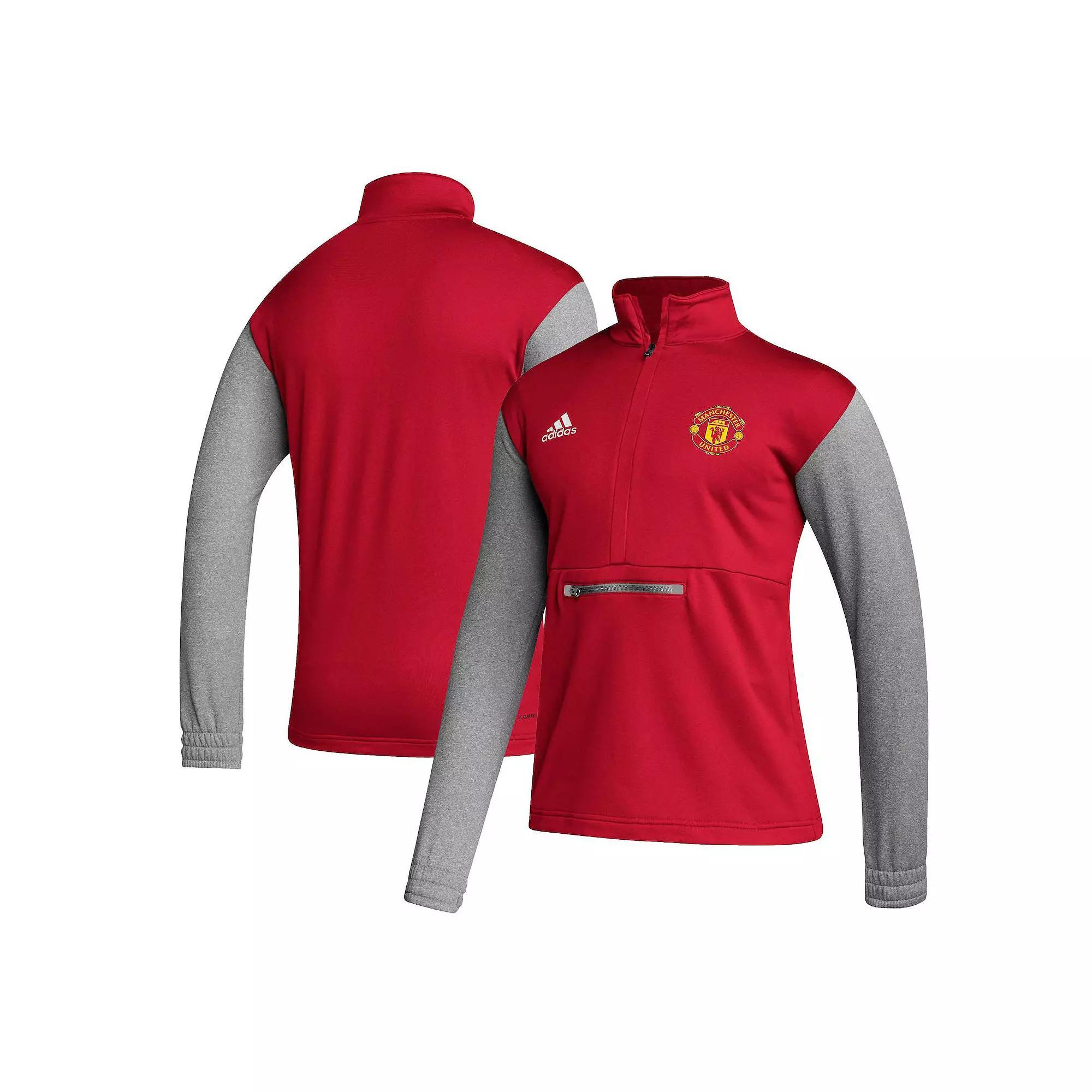 Mens adidas Red Manchester United Crest Long Sleeve Half-Zip Top Product Image