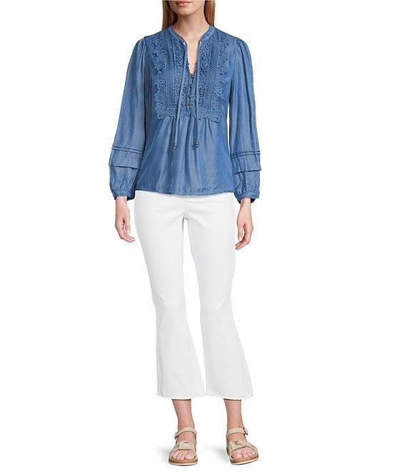 Figueroa & Flower Woven Split V-Neck Long Sleeve Lace Front Tie Top Product Image