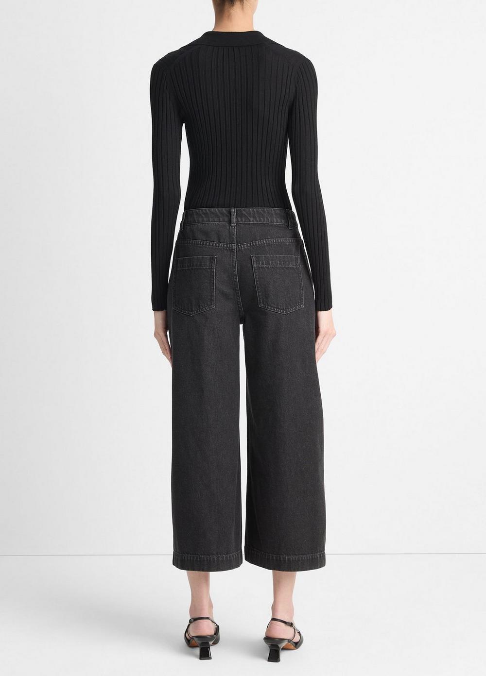 Womens Cotton Mid-Rise Utility Wide Crop Pant, Washed Black, Size 28 Vince Product Image